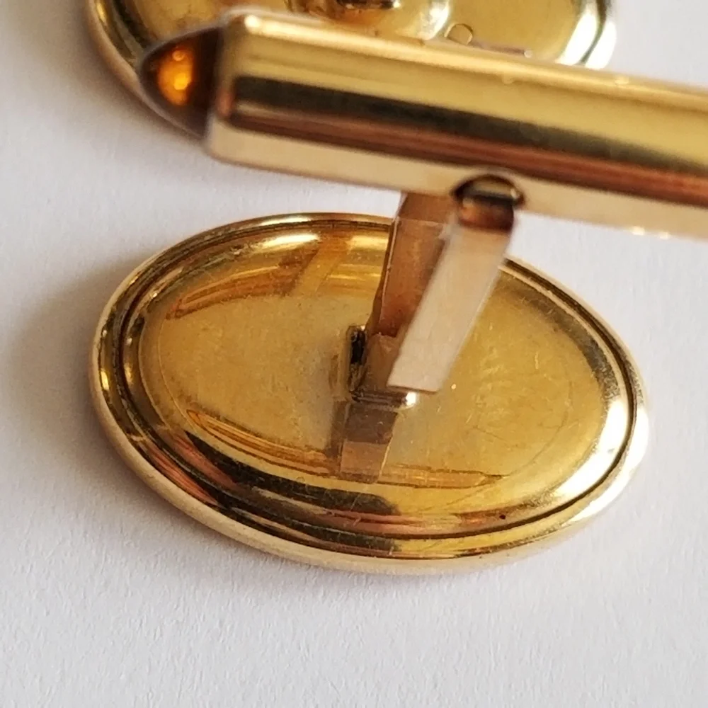 Vintage Krementz cuff links mens gold tone engraved monogram BFB orange